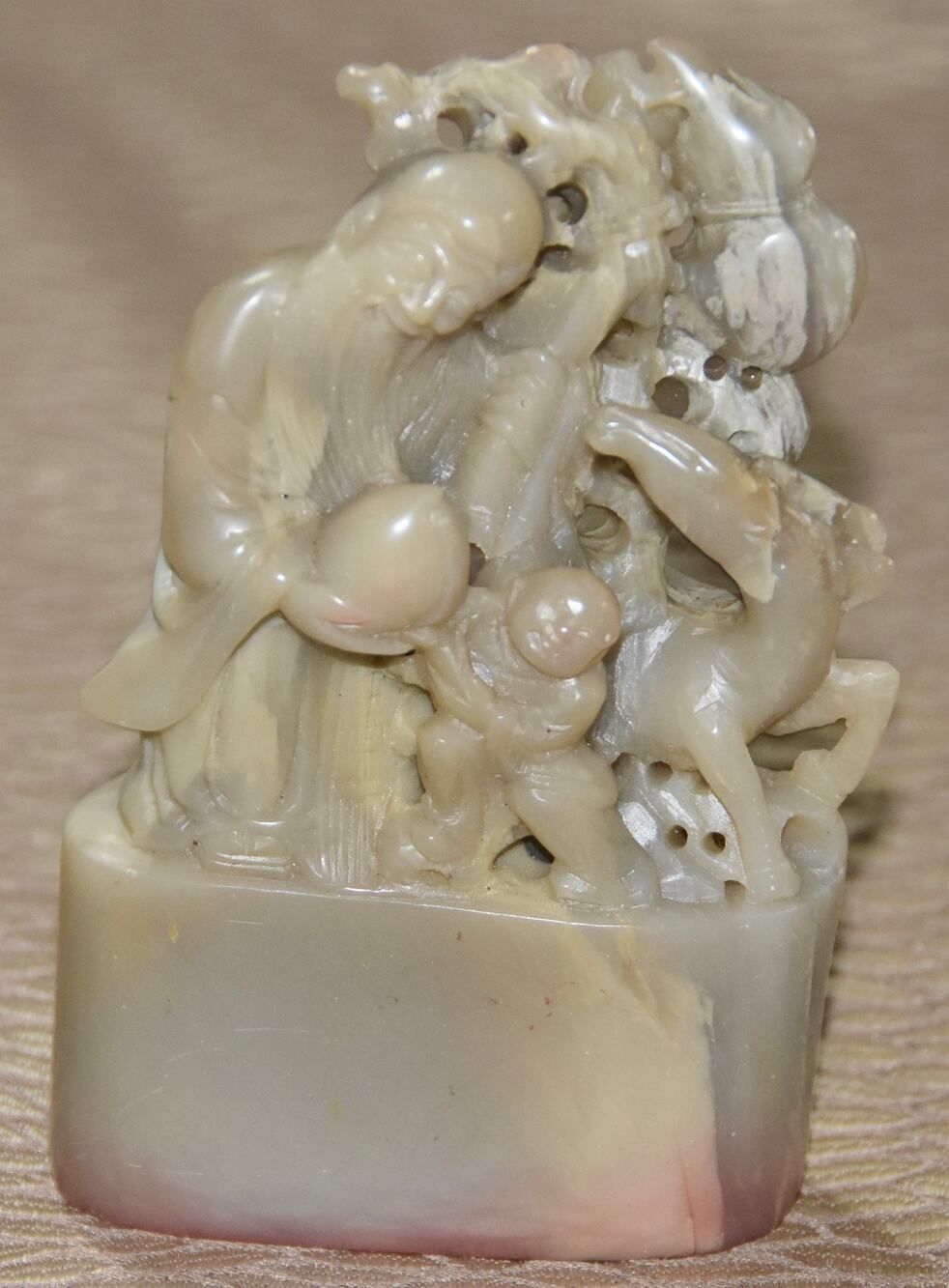 Chinese Hand Carved Shoushan Stone God of Longevity & Prosperity Store Seal